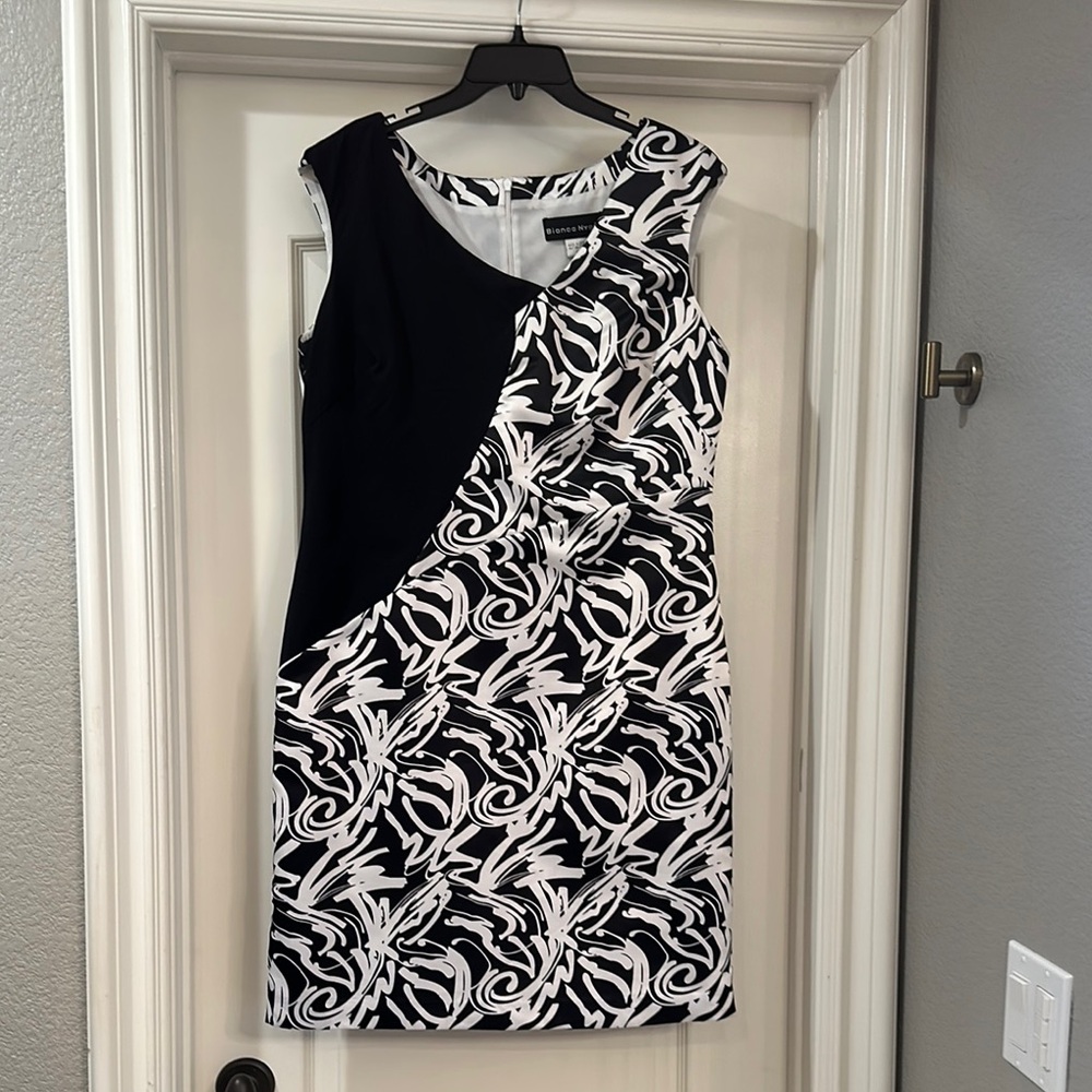 Asymmetrical Black and White Sheath Dress for Cocktail